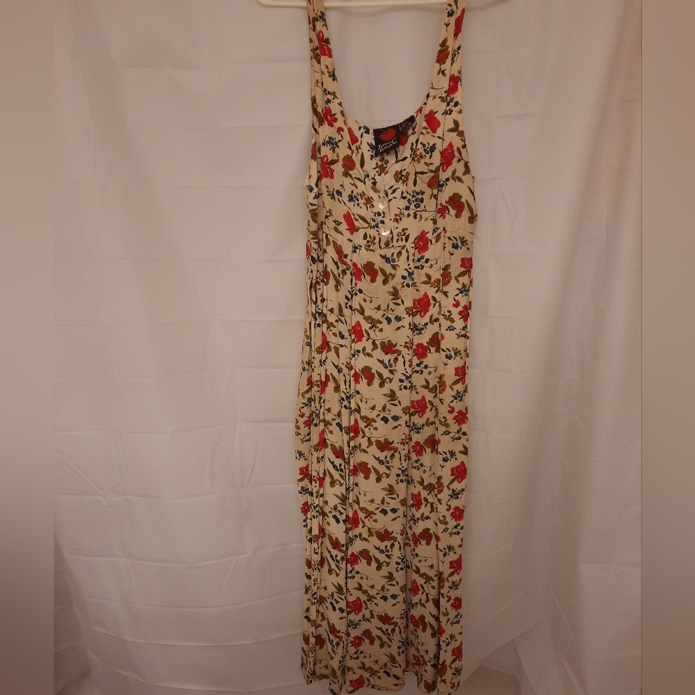 Cream Floral Maxi Dress with Red Bloom Print